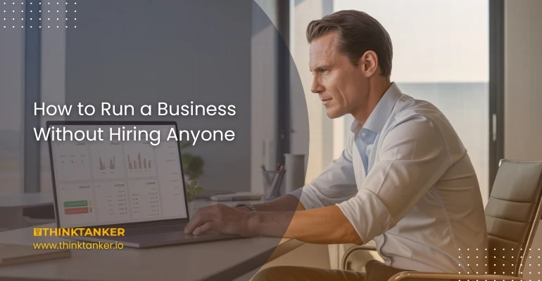 Solo entrepreneur managing business operations using automated tools and smart systems without hiring employees